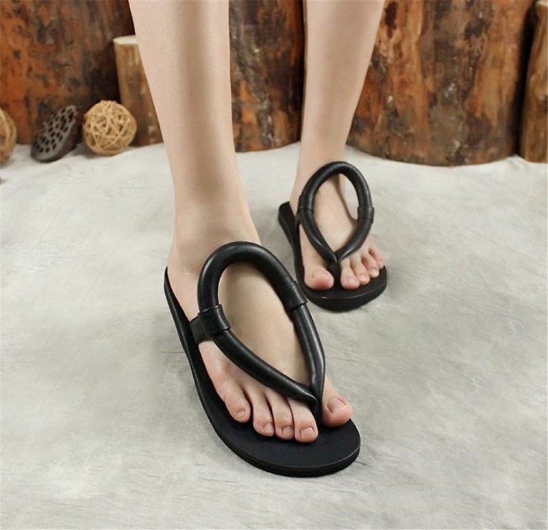 Leather slippers    Leather sandals - Sandals - Genuine Leather Black
