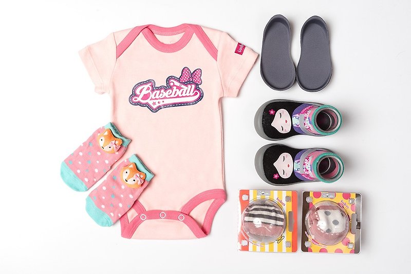 [Christmas Gift Box] [Feebees] Baseball Girl Gift Box Set (Onesies) - Baby Gift Sets - Other Materials Gray
