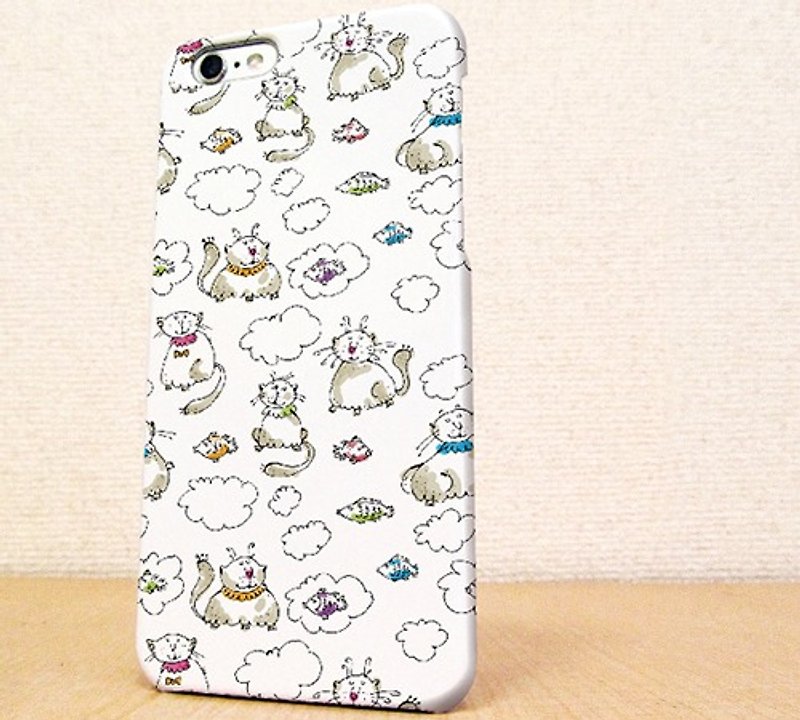 Free shipping ☆ iPhone case GALAXY case ☆ Handwritten illustration of a heartwarming cat phone case - Phone Cases - Plastic White