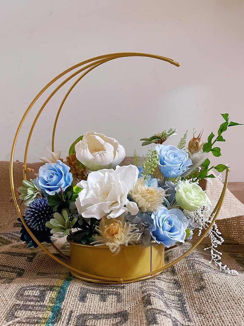 Blue-green series of everlasting table flowers - everlasting flower gift/opening gift/home decoration/flower basket/table flower - ของวางตกแต่ง - พืช/ดอกไม้ 