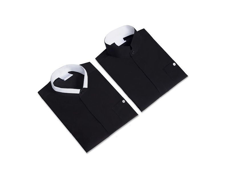 Black dashing white collar shirt - 男襯衫/休閒襯衫 - 棉．麻 黑色