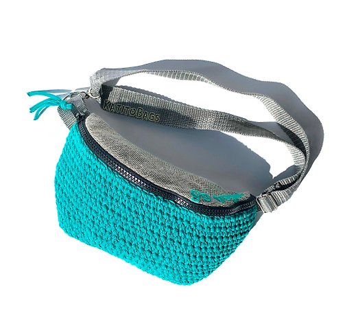 KatitoBags 腰包 钩编腰包 刺绣腰包 Green fanny pack with embroidery Crochet belt bag Zipper waist bag