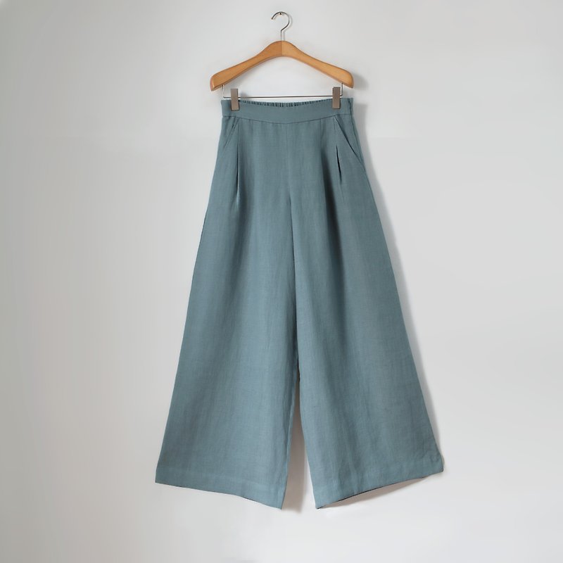 亞麻寬褲 煙燻灰藍 a-line 版型 歐洲原產製造100%天然亞麻布 - 女長褲 - 棉．麻 藍色