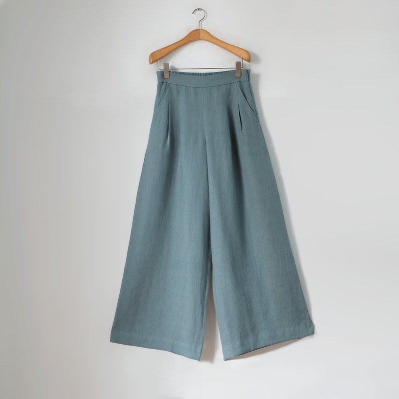 Linen Wide Pants Smoked Grey Blue a-line Fit Made in Europe 100% Natural Linen - Women's Pants - Cotton & Hemp Blue