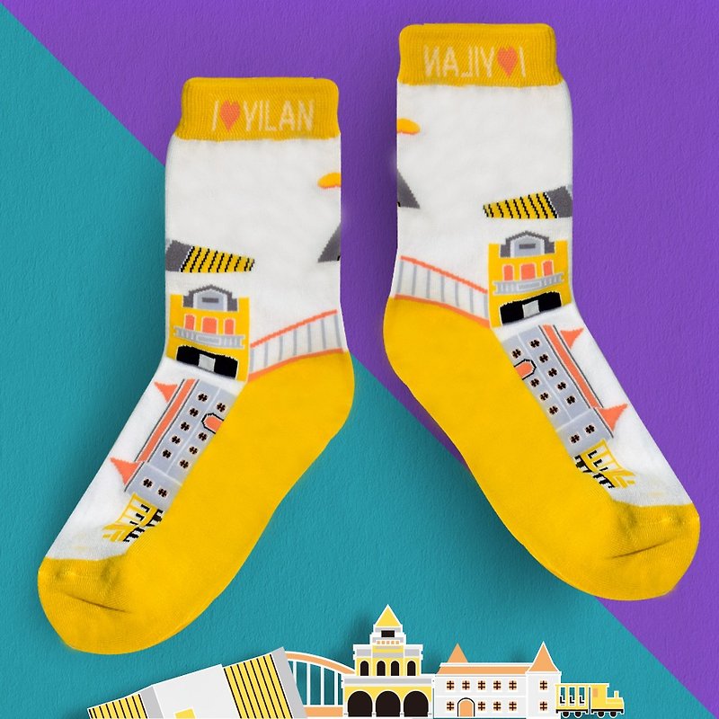 Yilan Haoyou Socks (2pcs)-iLove Taiwan Ilan SOCKS - ถุงเท้า - ผ้าฝ้าย/ผ้าลินิน สีส้ม