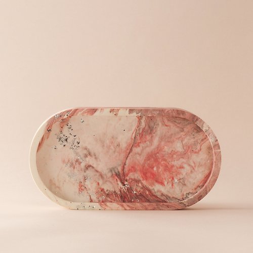 拾石 Jesmonite英國礦石樹脂/置物盤-紅千層大理石紋