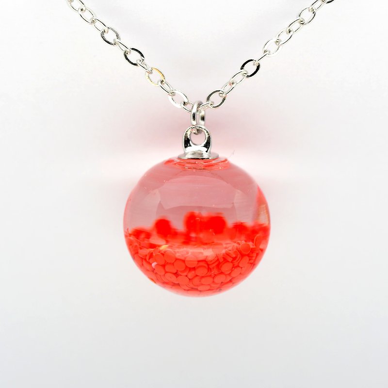 「愛家作-OMYWAY」DIY 手工制作 復古 紅血球 橙紅色 水 飄 玻璃球 頸鏈 Water Necklace - Glass Globe Necklace 1.4cm - 頸鏈 - 玻璃 白色