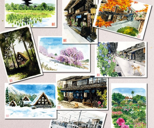 水彩画ポストカード10枚セット/日本の風景 - ショップ ~atelier Le