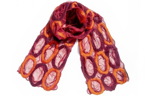 omhandmade 手工羊毛氈絲巾/濕氈絲巾/水彩藝術感圍巾/羊毛圍巾-透膚感幾何風
