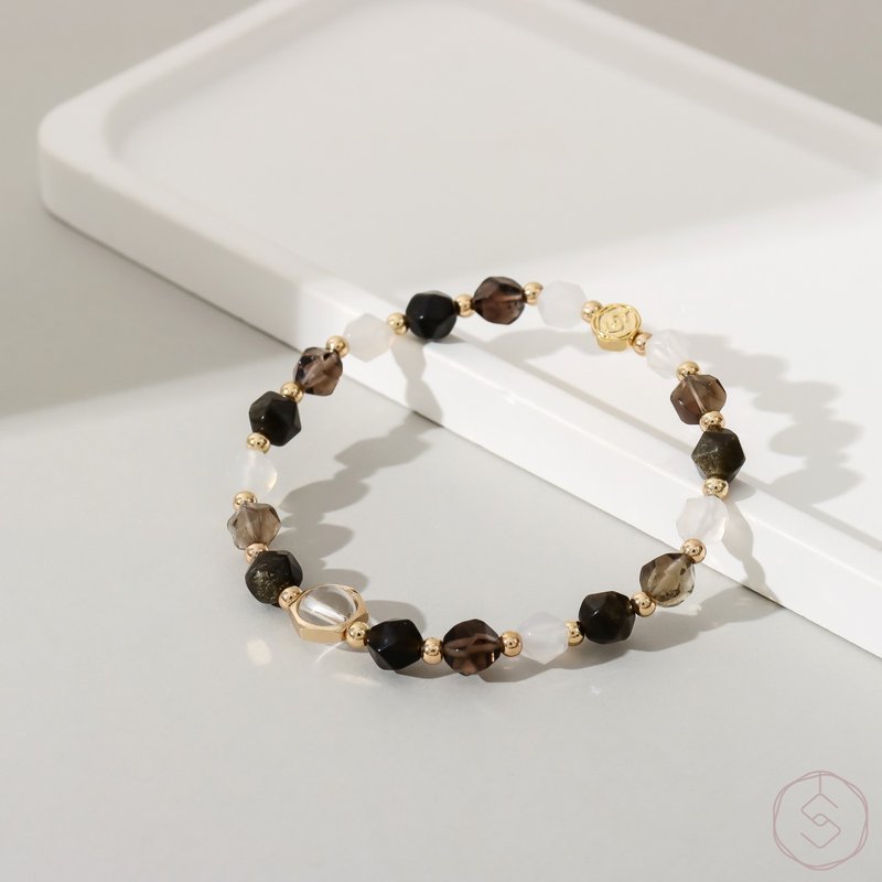 (Avoid evil + protect against villains) Childlike fun | Obsidian Stone crystal White agate white crystal | Crystal bracelet - สร้อยข้อมือ - คริสตัล สีนำ้ตาล