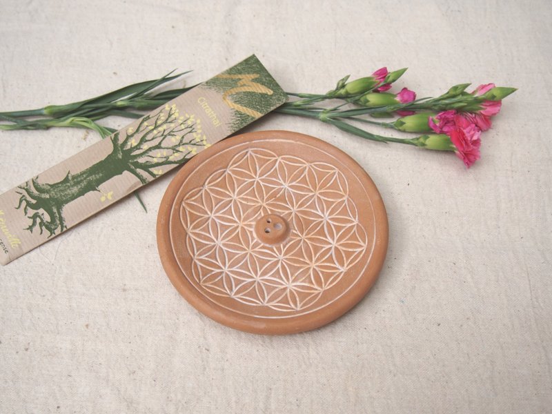 Flower of life clay pottery - น้ำหอม - ดินเผา สีส้ม