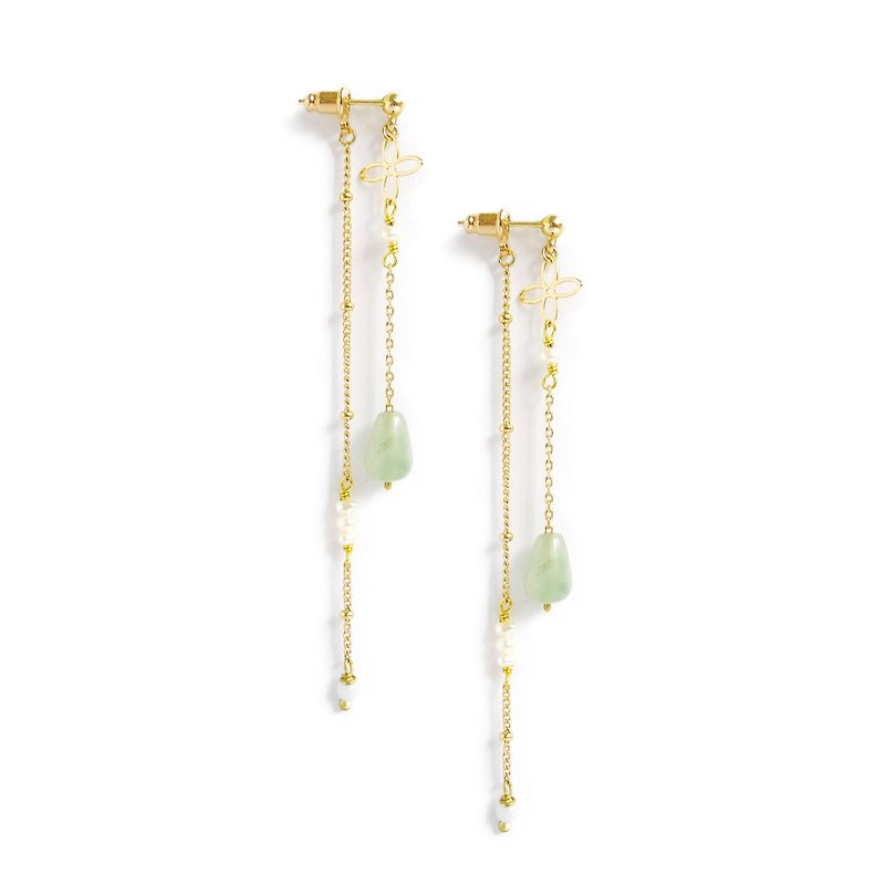 【Ficelle Concubine Light Jewelry】Walk with you-Tanglin Jade-Two earrings - Earrings & Clip-ons - Gemstone Green