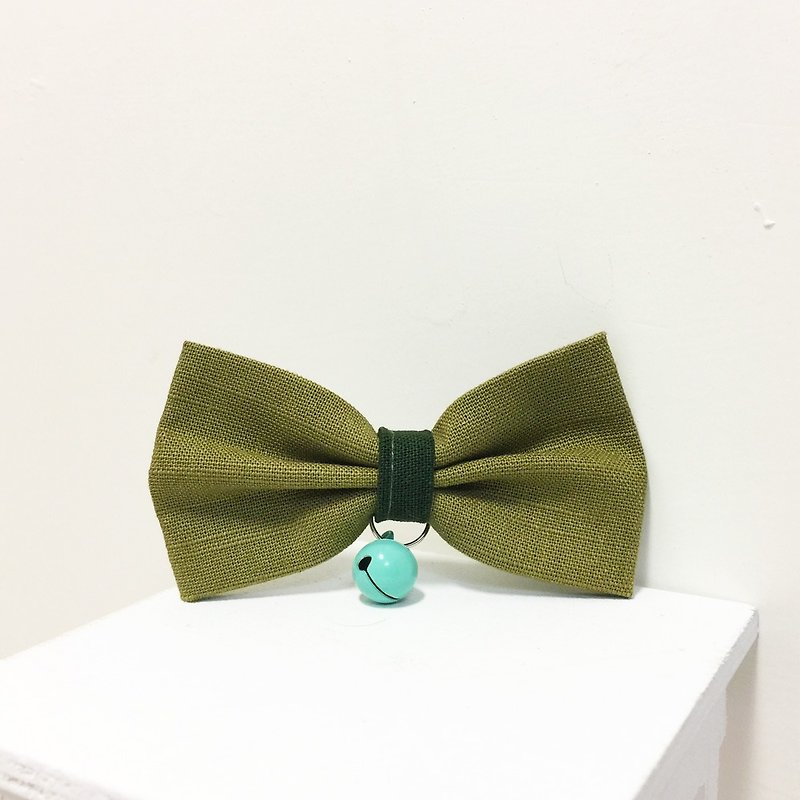 Olive Green X Dark Green Bow Pet Decoration Collar Cat Small Dog Mini Dog - Collars & Leashes - Cotton & Hemp Green