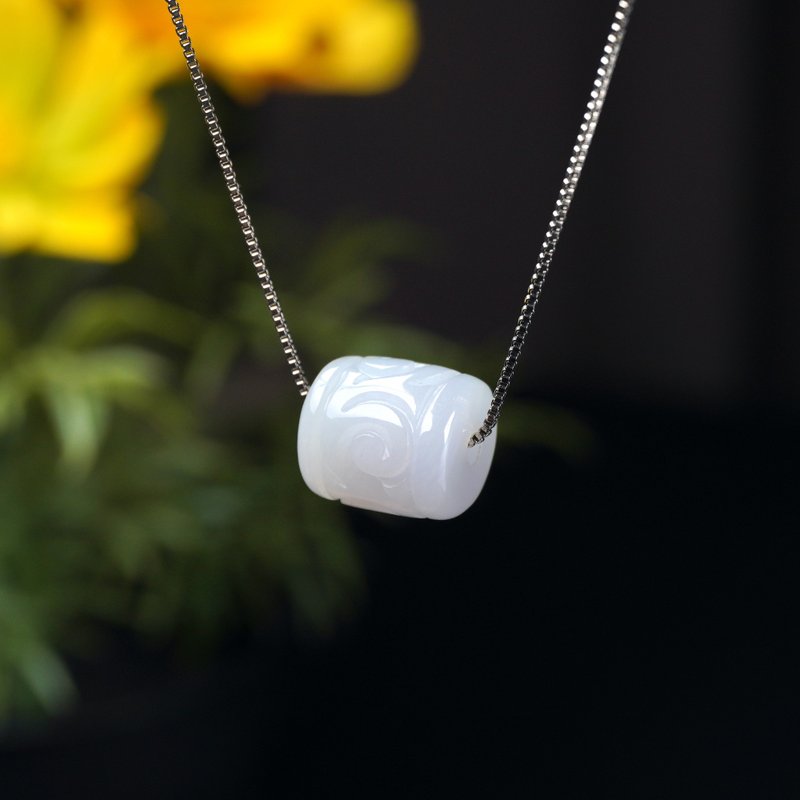 【萬事亨通】冰種翡翠雕花路路通項鍊 | 天然緬甸翡翠A貨 | 送禮 - 吊飾/掛飾 - 玉石 白色