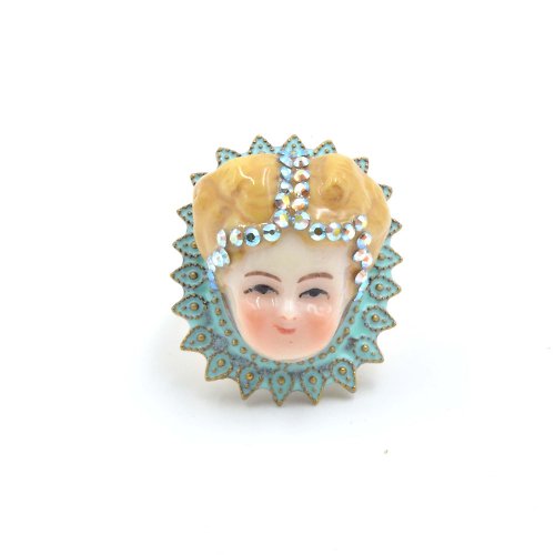 TIMBEE LO shop 瑪麗皇后娃娃戒指 黃銅可翻新不掉色 可調整尺寸 綴施華洛水晶