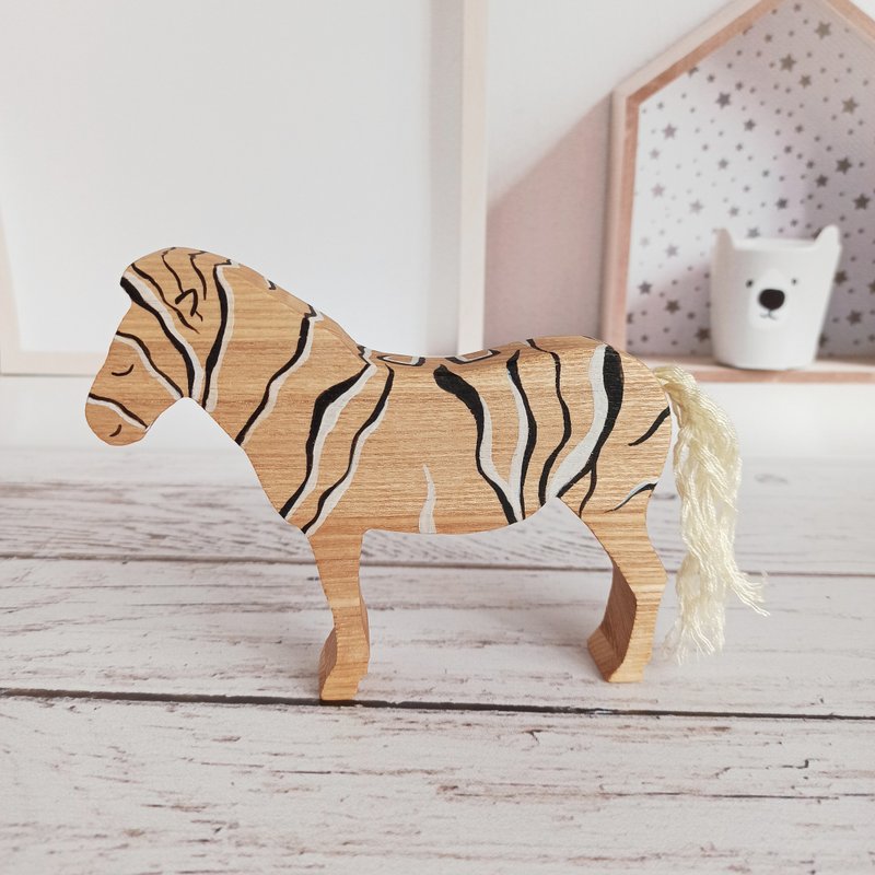 Wooden toy animals, safari animals zebra, Montessori baby toys, first toy - Kids' Toys - Wood Brown