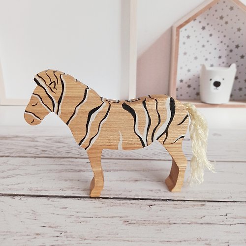 Toysbynusi Wooden toy animals, safari animals zebra, Montessori baby toys, first toy