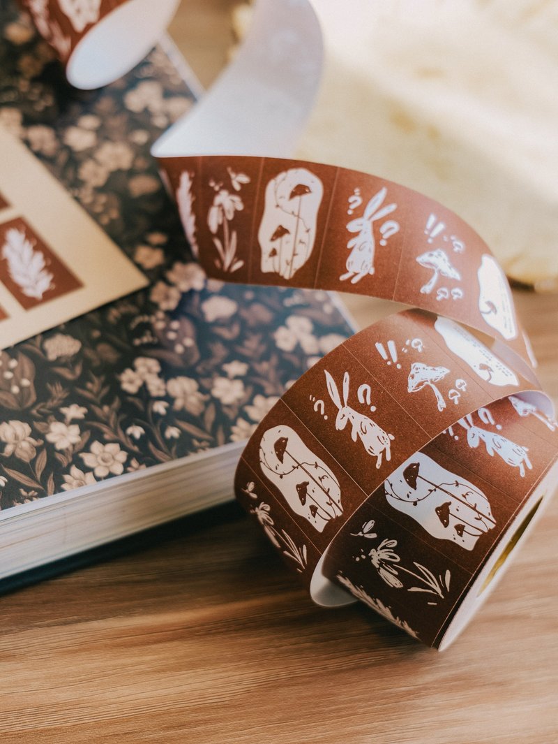 Label sticker roll - Wonderland Rabbits - สติกเกอร์ - กระดาษ สีนำ้ตาล