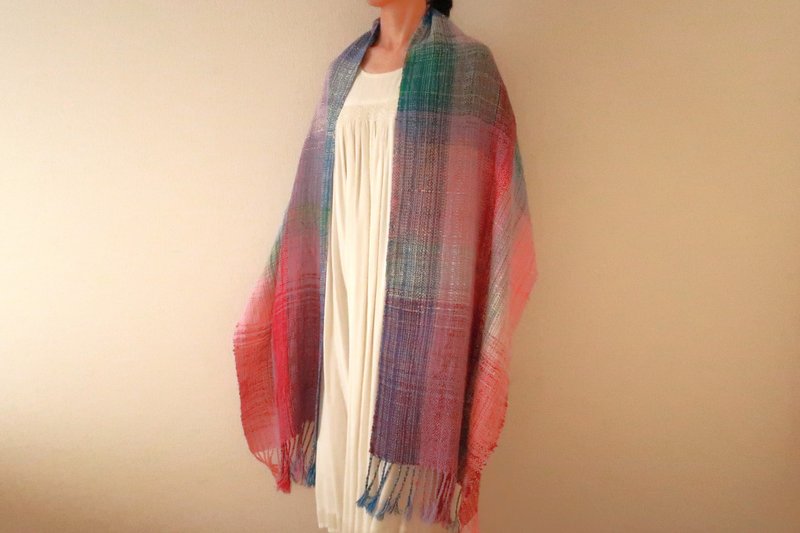 大判リネンコットンストール　あじさい　ウォールアート　Shawl (L) 72 - 絲巾 - 棉．麻 紫色