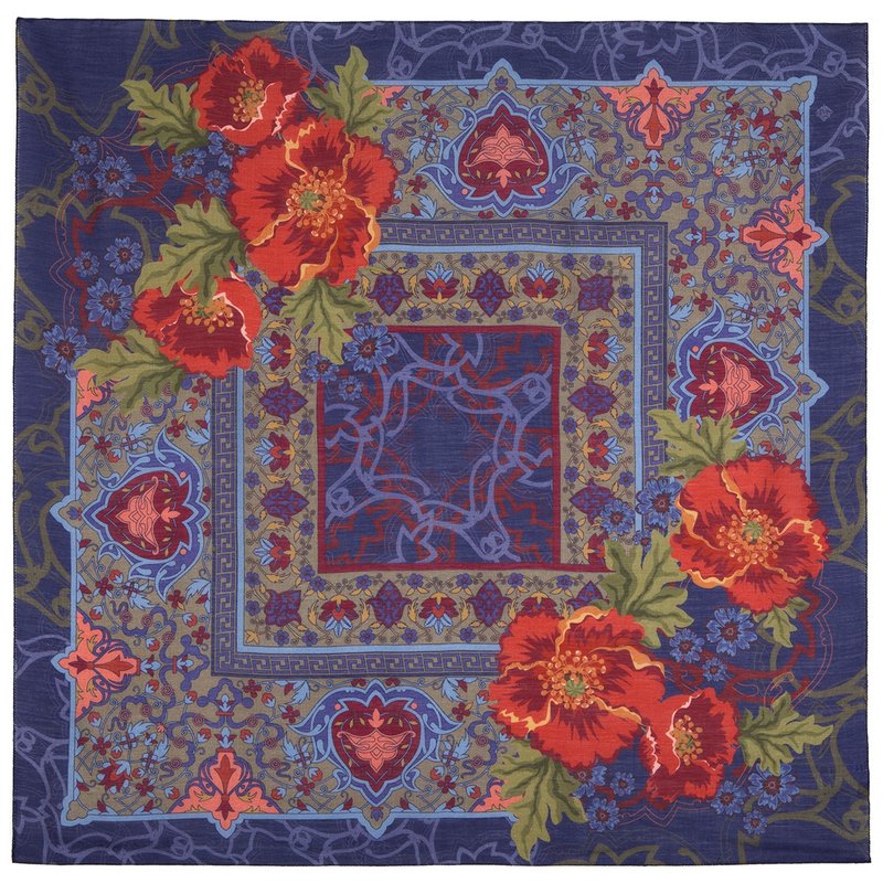 Original Pavlovo Posad Russian Shawl 100% Wool Woolen Scarf 115x115 cm 10465-14 - 絲巾 - 羊毛 藍色