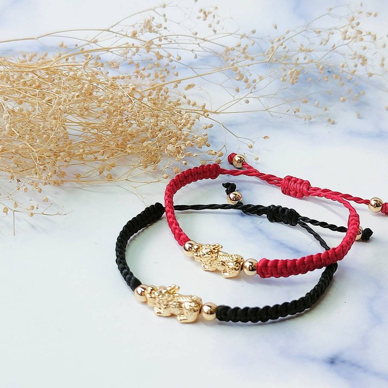 14K Gold Clad Bronze Lucky Fortune Pixiu Braided Rope Bracelet Make Fortune Transshipment Lucky Full Multi-color Optional - Bracelets - Resin Red