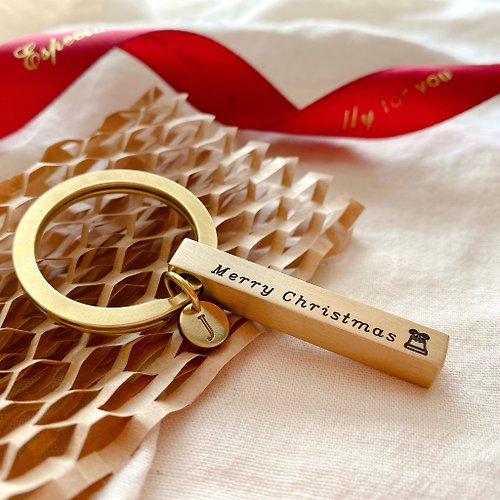 Fuchia語黃銅 【客製化禮物】聖誕限定 黃銅刻字鑰匙圈+字母吊牌