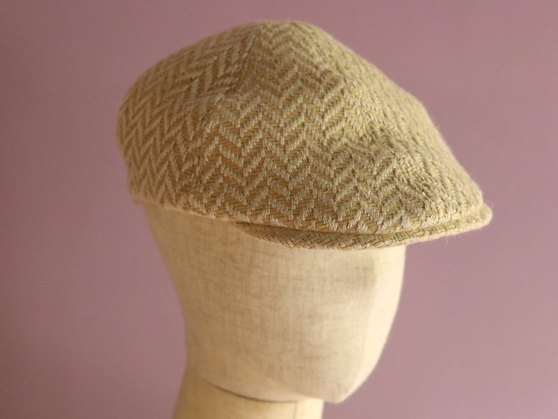 Herringbone Linen Hunting Cap - หมวก - ผ้าฝ้าย/ผ้าลินิน สีกากี