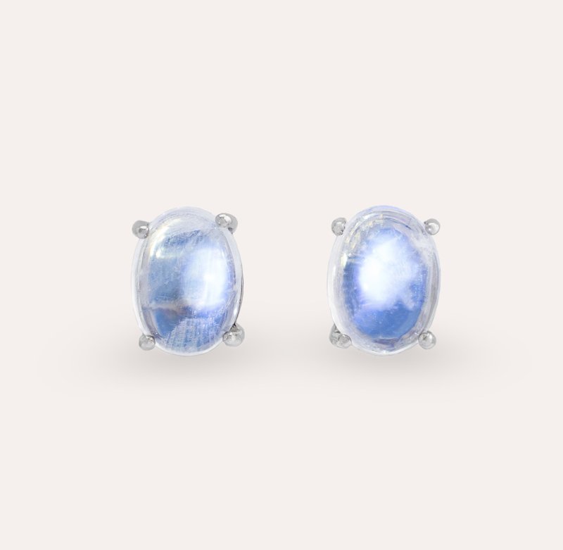 AND Moonstone Blue Oval 6*8mm Earrings Classic Series Oval E Natural Gemstone - Earrings & Clip-ons - Silver Blue