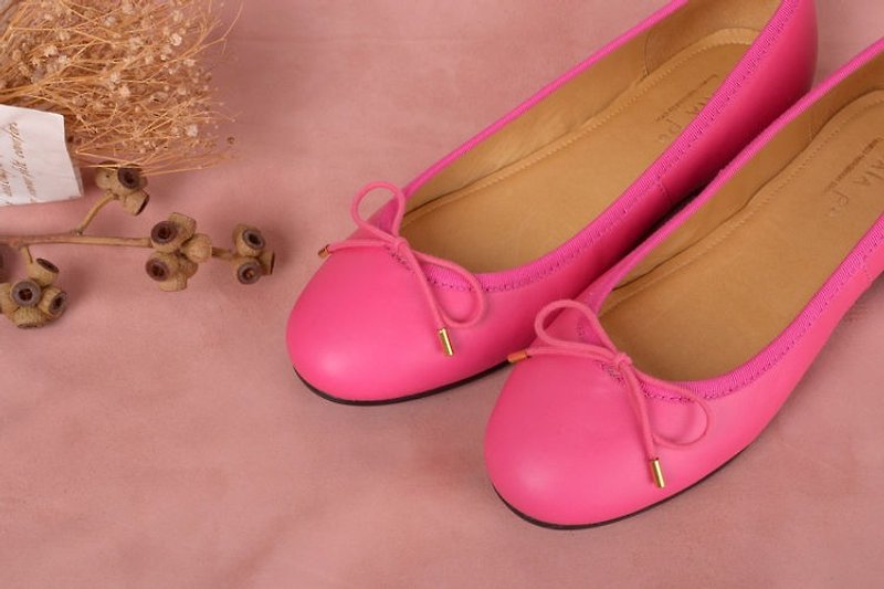 手工娃娃鞋 不分左右腳  蜜桃 - 女款休閒鞋 - 真皮 粉紅色