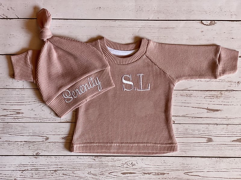 Custom shirt baby boy coming home outfit organic cotton baby clothe embroidering - Tops & T-Shirts - Cotton & Hemp Pink