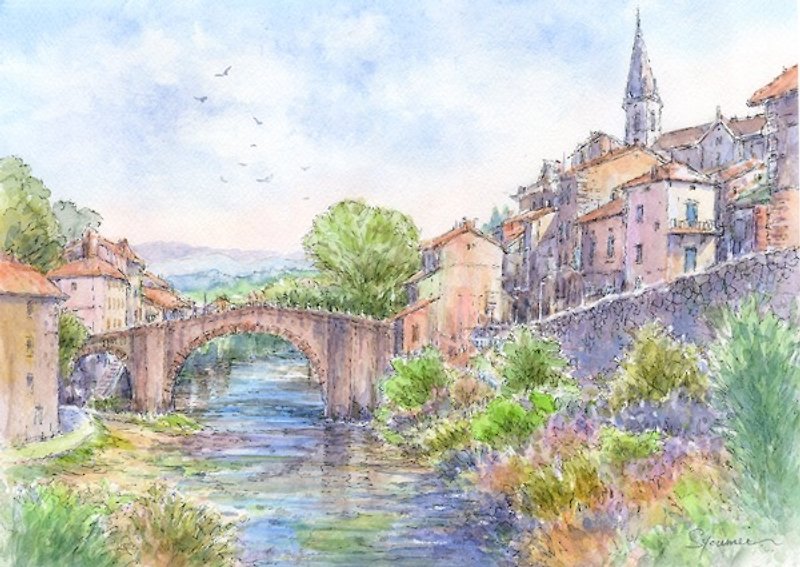 watercolor medieval town - Posters - Paper Brown