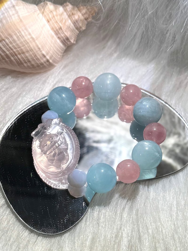 客製化 | 星海戀狐 | 藍紋瑪瑙、海藍寶、粉水晶 - 手鍊/手環 - 水晶 粉紅色