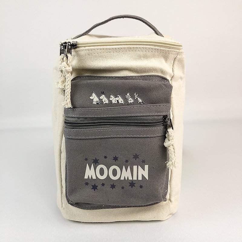 Moomin Moomin - Square tube spell backpack - Small (gray / pink / yellow) - กระเป๋าเป้สะพายหลัง - ผ้าฝ้าย/ผ้าลินิน หลากหลายสี
