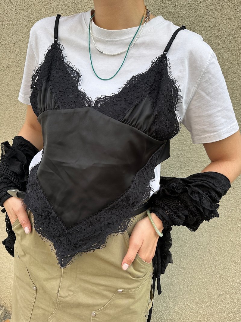 PDD archive VT165 Lace vest - 背心/無袖上衣 - 其他人造纖維 黑色