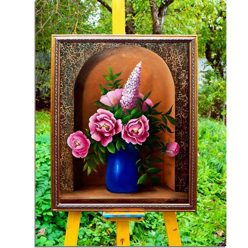 Original oil painting Still Life with peonies 原始油画静物与牡丹 Flower Painting - Posters - Other Materials Multicolor