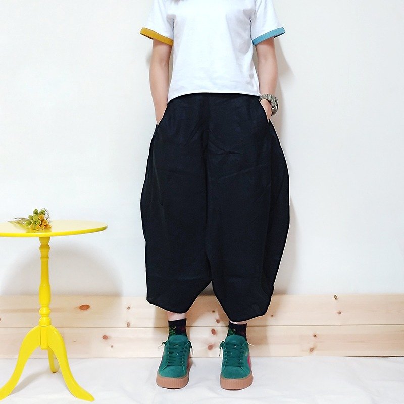 Calf Village Calf Village ├ Original non-slip sweat ┤ Cotton / cotton ultra-light wild pants skirt modeling pants {foam black puff} [J-19] - กางเกงขายาว - ผ้าฝ้าย/ผ้าลินิน สีดำ
