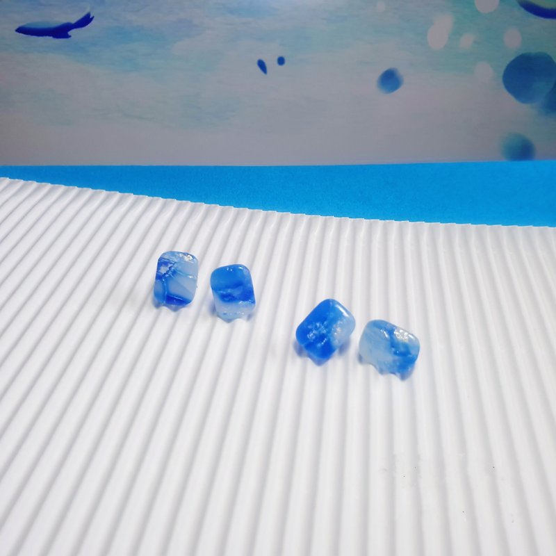 Blue Ocean | Small Square | Earrings/Earrings - ต่างหู - ดินเผา 