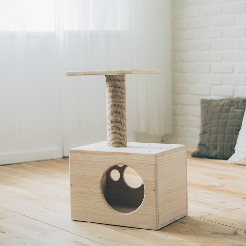 [SS02] Mi Qia Dream Workshop-Lego Concept Cat Jumping Platform-Simple Cabin - Scratchers & Cat Furniture - Wood Gold