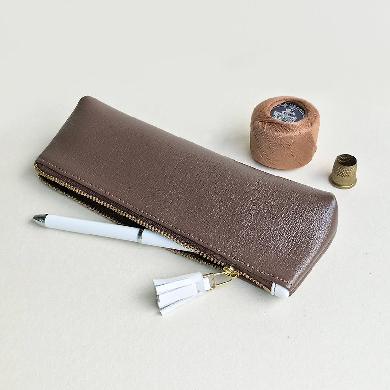 皮革筆袋•奈良散策 茶色 - 鉛筆盒/筆袋 - 真皮 咖啡色