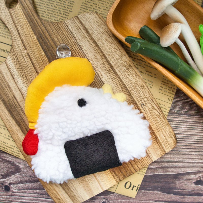 Handmade Chicken Rice Ball Peace Charm Bag Airtag/Key Protector Gift Yushou Sachet - ซองรับขวัญ - ผ้าฝ้าย/ผ้าลินิน ขาว