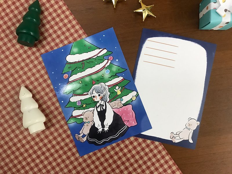 Christmas postcard re-enacted memories-Bear and Christmas tree - การ์ด/โปสการ์ด - กระดาษ 