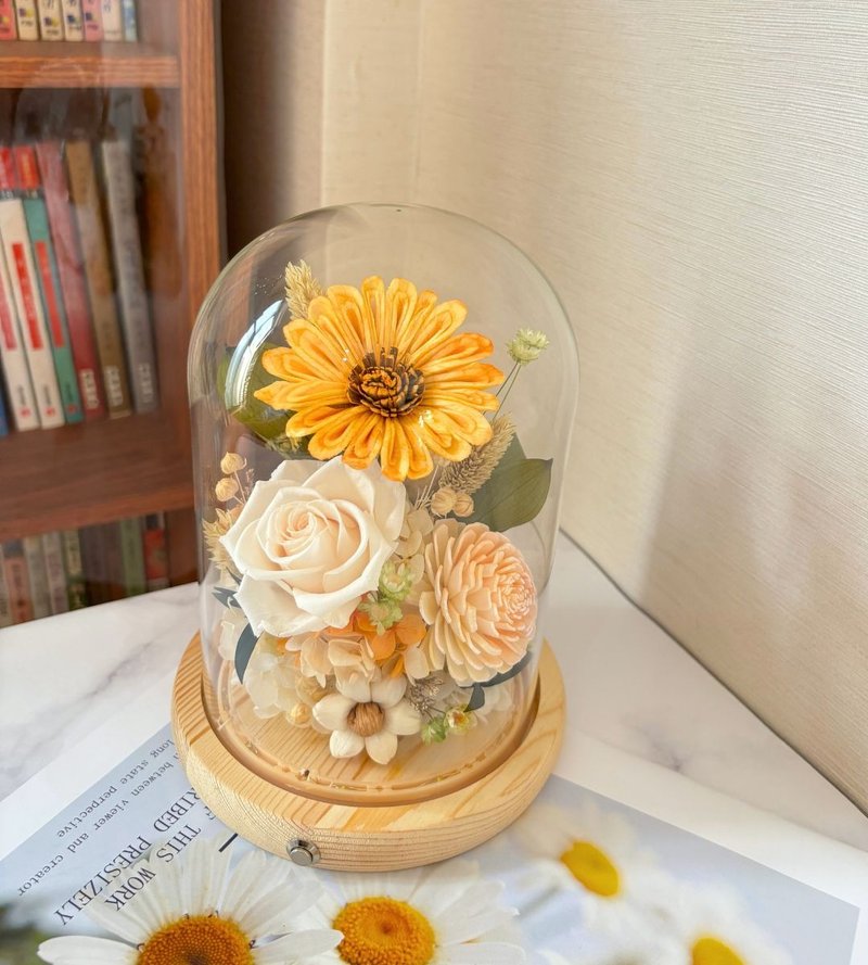 癒心花芸｜暖かな日差しがそっと語りかける、プリザーブドフラワーのガラスドーム（在庫あり）誕生日プレゼント/開店祝い - ドライフラワー・ブーケ - 寄せ植え・花 