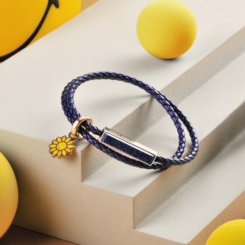 Smiley Customized Italian Leather Gemstone Bracelet (3 Colours) - Bracelets - Genuine Leather Blue