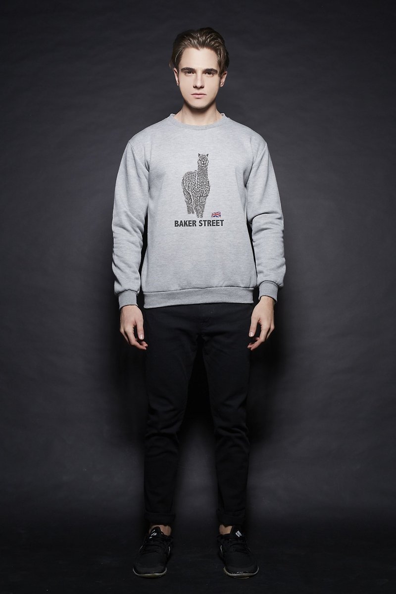 British Fashion Brand -Baker Street- Logo Printed Sweater - Men's T-Shirts & Tops - Cotton & Hemp Gray