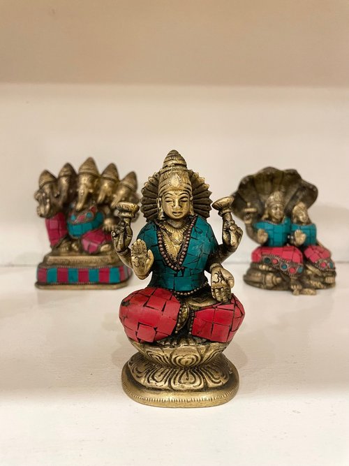 Indian Handmade Fine Inlaid Brass Statue (Small) - Hindu Gods