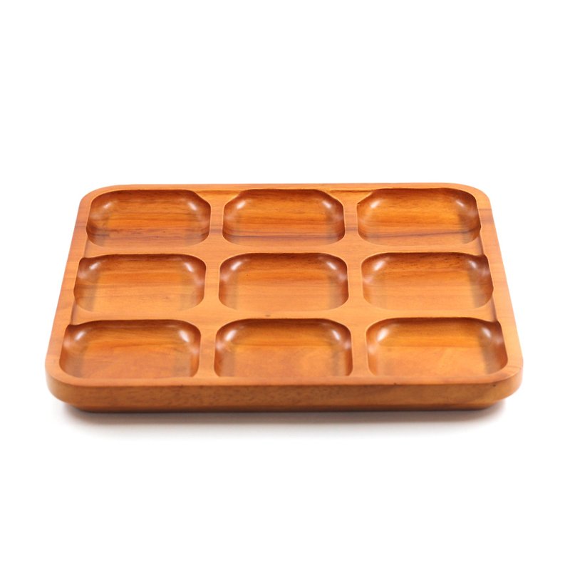 |Qiaomu| Jiugongge plate/square plate/snack plate/Japanese dessert plate/cake plate - Plates & Trays - Wood Brown