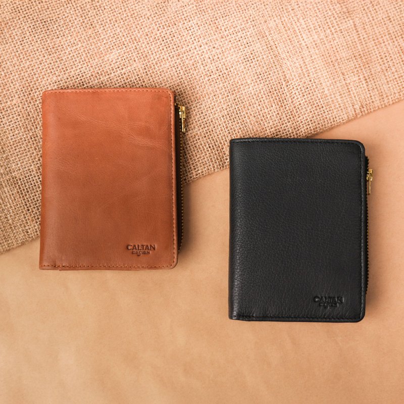 [24hr fast shipping] Genuine leather simple coin clip-2184 two colors - Wallets - Genuine Leather Brown