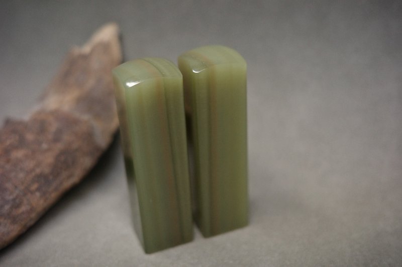 【A Stone's Journey】Grade A Green Jade Stone _ Jade Stamp _ Couple's Wedding Set _ Square Seal - Stamps & Stamp Pads - Jade Green