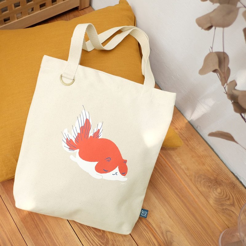 Goldfishcat tote bag - Messenger Bags & Sling Bags - Cotton & Hemp White