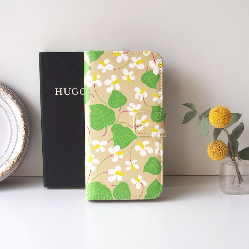 Notebook type phone case - Spring Garden - - เคส/ซองมือถือ - หนังเทียม สีกากี